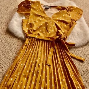 Lark and Grey Women Yellow Polka Dot Medium-Long Ruffle Length Dress